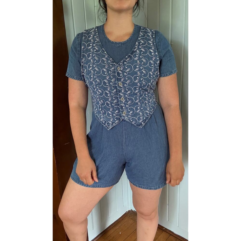 Vintage Alexandra Lee Romper with Tie-Back Embroidered Vest (10P)